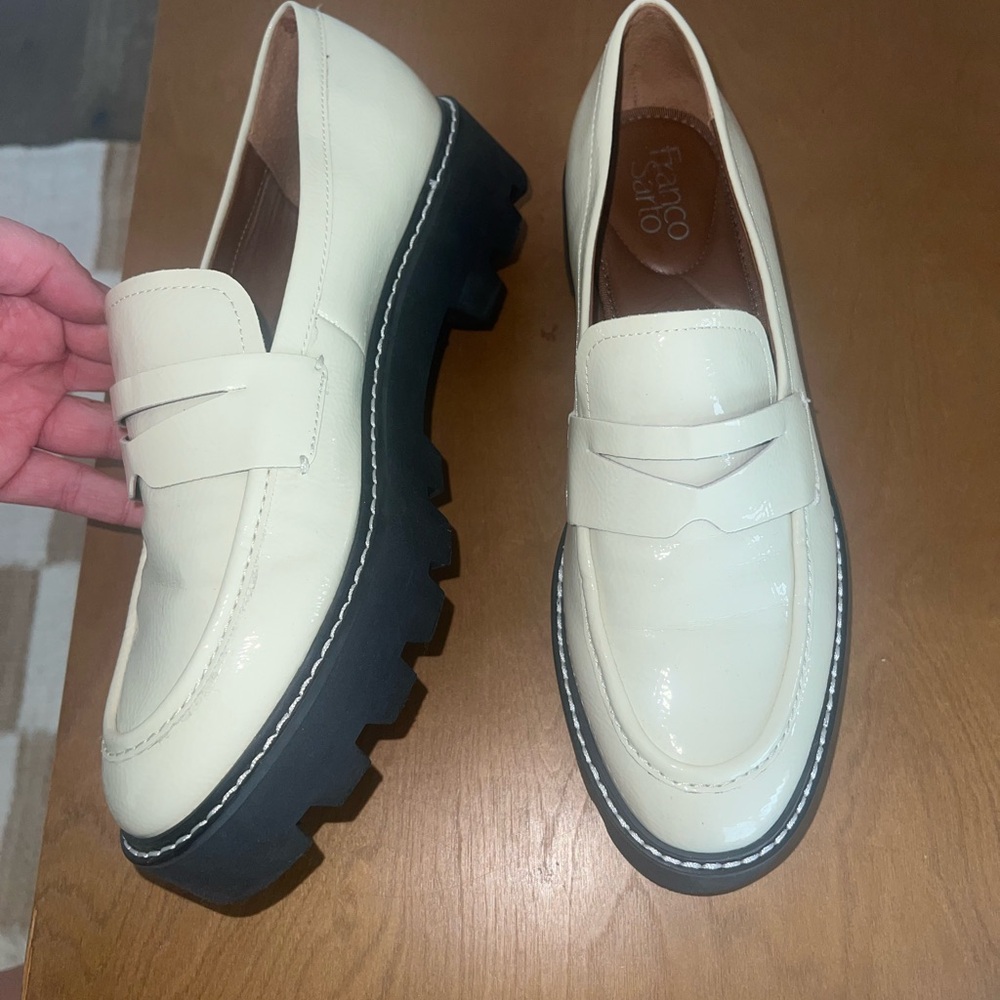 Franco Sarto White Patent Leather Lug loafers